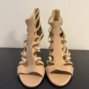 Tamara Mellon Beige Leather Gladiator Sandals, Size 8.5